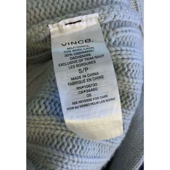 Vince Raglan Ribbed Wool & Cashmere Crew Light Heather Grey Sweater - Picture 9 of 12
